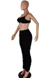 Black Casual Solid Draped asymmetrical Boot Cut Sleeveless Two Pieces