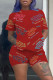 Red Fashion Casual Letter Print Basic O Neck Short Sleeve Two Pieces