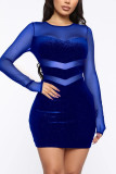 Color Blue Celebrities Solid Split Joint O Neck Wrapped Skirt Dresses