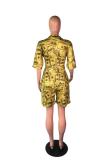 Green Fashion Casual Two Piece Suits Print Solid Straight Half Sleeve Two-Piece Short Set