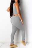 Yellow Casual Sportswear Solid Vests Pants O Neck Sleeveless Two Pieces