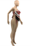 Red Fashion Sexy Print Tassel Patchwork Backless Swimwears
