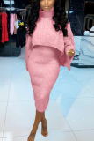 Pink Street Solid Patchwork Turtleneck Long Sleeve Two Pieces