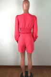 Pink adult Fashion Ma'am Sexy Two Piece Suits Patchwork Solid Straight Long Sleeve Two-Piece Shor