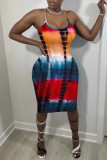 Red Sexy Casual Print Backless Spaghetti Strap Sleeveless Dress