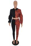Blue Polyester adult Casual Fashion Print asymmetrical Patchwork Two Piece Suits Leopard Straight Long Sl