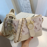 Rice White Fashion Chain Stitching Printed Shoulder Messenger Bag