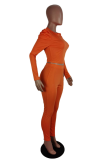 Tangerine Red Casual Solid Patchwork O Neck Long Sleeve Two Pieces