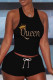 Black Fashion Casual Print Basic O Neck Sleeveless Two Pieces