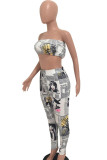 multicolor Fashion Sexy adult Ma'am Wrapped chest Print backless Two Piece Suits Stitching Plus Size