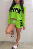 Blue Sportswear Print Hooded Collar Long Sleeve Two Pieces