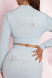 Pink Casual Hot Drilling Letter Zipper Collar Long Sleeve Two Pieces
