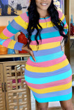 Pink Casual Print O Neck Pencil Skirt Dresses
