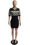 Yellow Polyester Casual Fashion Sexy Cap Sleeve Short Sleeves Turndown Collar Pencil Dress Mini Print Patch