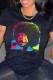 Black Fashion Casual Print Basic O Neck T-Shirts