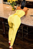 Yellow Fashion Sexy Solid Draped Sleeveless V Neck Jumpsuits