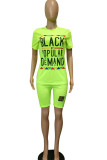 Fluorescent green venetian Fashion Street Print Two Piece Suits Straight Short Sleeve Two Pieces