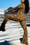 Leopard print Sexy Leopard V Neck Skinny Jumpsuits