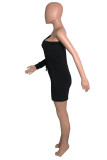 Black Casual Solid Backless Oblique Collar Regular Romper
