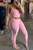 Pink Sexy Solid pencil Sleeveless Two Pieces