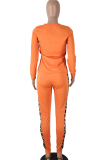 Red Casual Leopard Patchwork O Neck Long Sleeve Two Pieces