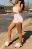 Pink Sexy Solid Patchwork Spaghetti Strap Sleeveless Two Pieces