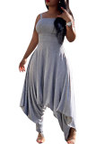 Grey Fashion Sexy Patchwork Solid Polyester Sleeveless Slip Jumpsuits