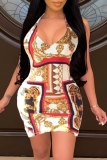 Multi-color Sexy Print Patchwork Spaghetti Strap Pencil Skirt Dresses