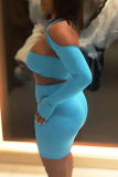 Blue Casual Solid Split Joint Half A Turtleneck Long Sleeve Two Pieces