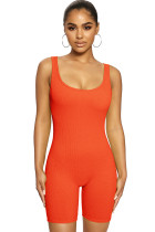 Orange Casual Solid Cotton Sleeveless Square Rompers