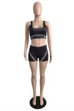 Black Casual Sportswear Solid Patchwork U Neck Sleeveless Two Pieces