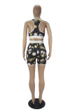 Black Casual Living Print Vests U Neck Sleeveless Two Pieces