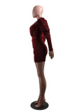 Blue Sexy Casual Solid Patchwork V Neck Pencil Skirt Dresses