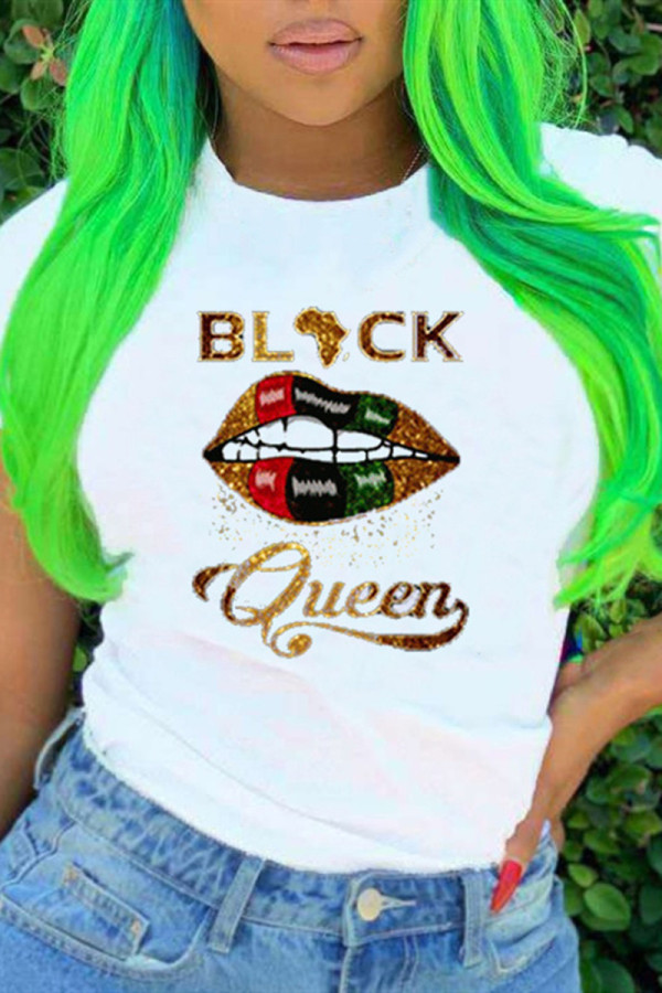 Black Gold Fashion Casual Print Basic O Neck T-Shirts