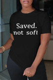 Black Fashion Casual Letter Print Basic O Neck T-Shirts
