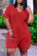 Red Fashion Casual Solid Basic V Neck Regular Rompers