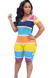 multicolor Fashion Sexy Striped Short Sleeve O Neck Jumpsuits
