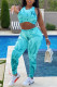 Lake Blue Casual Print Tie-dye Backless O Neck Sleeveless Two Pieces