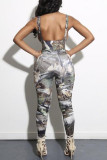 Multicolor Fashion Sexy Print Basic U Neck Regular Jumpsuits