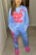 Peacock Blue Fashion Casual Letter Print Basic O Neck Long Sleeve Two Pieces