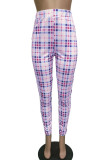 multicolor Polyester Elastic Fly High Plaid Print Straight Pants Bottoms