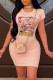 Pink Fashion Casual Print Basic O Neck Short Sleeve Dress