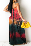 Rainbow color Casual Off The Shoulder Sleeveless Slip Swagger Floor-Length Print Patchwork