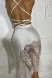 White Sexy Solid Strap Design Spaghetti Strap Lace Dress Dresses
