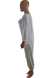 White Fashion Sexy Adult Solid Split Joint Bateau Neck Loose Jumpsuits