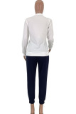 White Polyester Active Two Piece Suits Letter Print pencil Long Sleeve Two-piece Pants Set