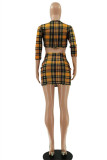 Orange Fashion Sexy Print Basic O Neck Long Sleeve Two Pieces