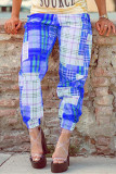 Pink Fashion Casual Plaid Print Basic Regular Mid Waist Trousers