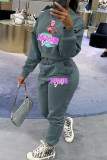 Light Gray Casual Print Patchwork O Neck Long Sleeve Two Pieces