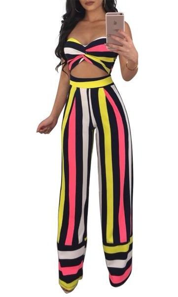 As Show Striped Mid Waist Two-piece suit